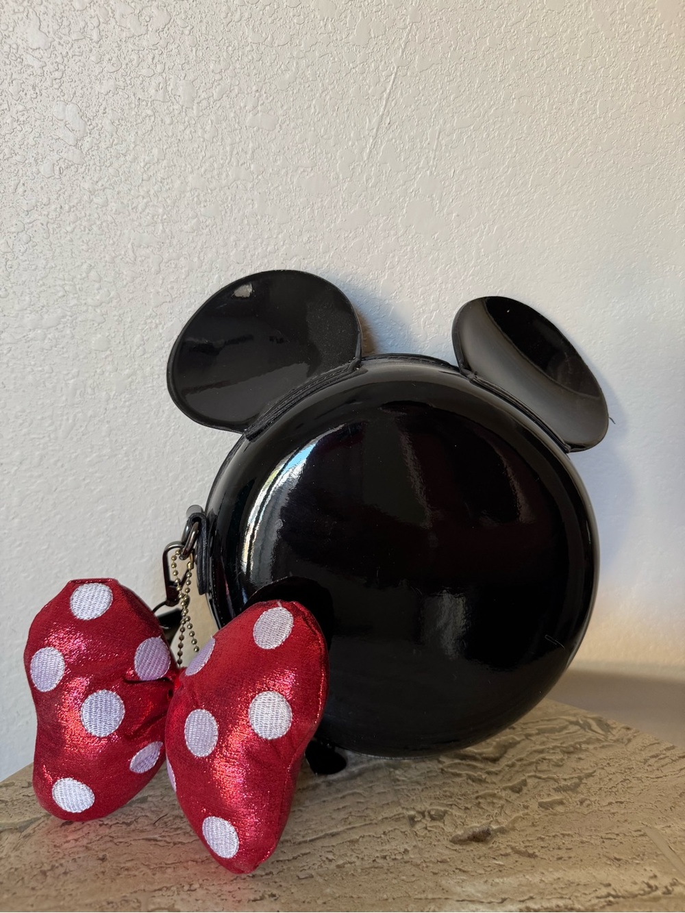 Black Minnie Ear Crossbody Bag with Red Polka Dot Bow